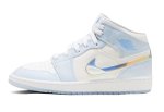 画像1: Air Jordan 1 Mid　SE GS Glitter Swoosh White/L.Blue FQ9117-400 Jordan ジョーダン シューズ   【海外取寄】【GS】キッズ (1)