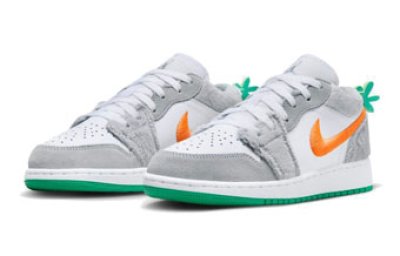 画像1: Air Jordan 1 Low SE GS Rabbit Gray/White/Green/Orange DZ6333-083 Jordan ジョーダン ラビット シューズ   【海外取寄】【GS】キッズ