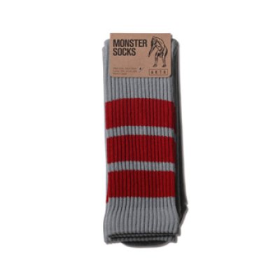 画像1: MONSTERSOCKS GRAYxRED 221-021021 GYxRD CREWソックス AKTR アクター ソックス